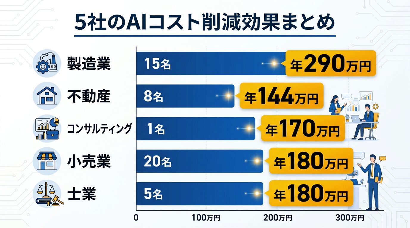5社のAIコスト削減効果まとめ